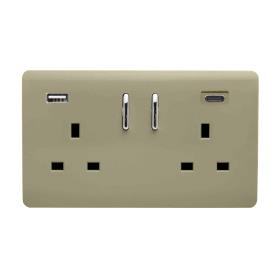 ART-SKT213USB31ACGO  2 Gang 13Amp Short S/W Double Socket With 1 x Type A & 1 x Type C 3.1mAh USB Champagne Gold